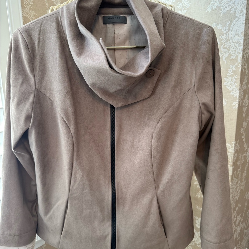 David Valls Elegant Women's Taupe Blazer with Cowl Neck